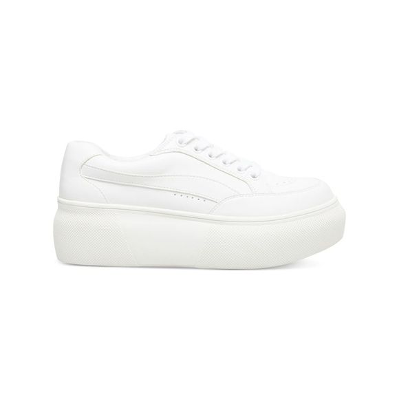 MADDEN GIRL Shoes - MADDEN GIRL Womens White Olliee Round Toe Platform Leather Athletic Sneakers 8 M